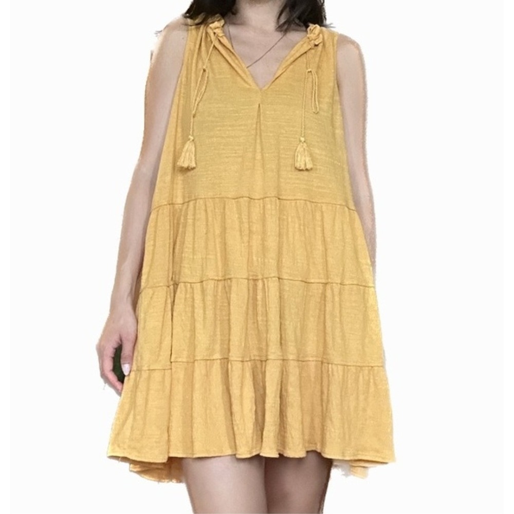 Vacation Resortwear Yellow Swing Sundress Cotton Loose Comfy Size S Coquette